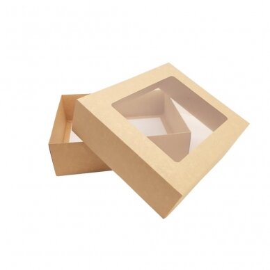 Dėžutė 210x210x60, dviejų dalių su langeliu, ruda
