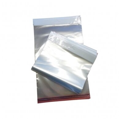 Pakabinami skaidrūs maišeliai su lipnia juostele PP 150x200+35mm